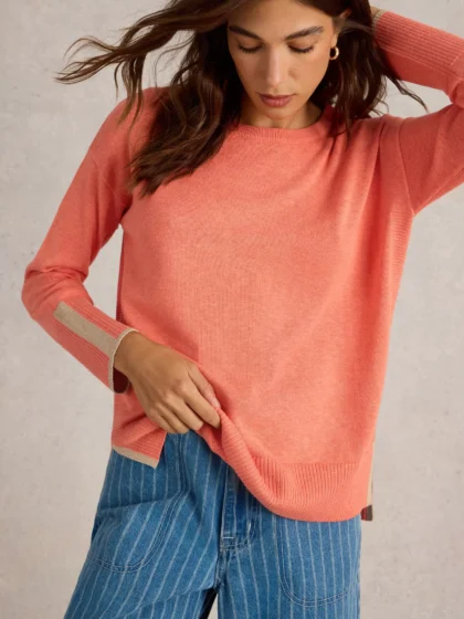 OLIVE LONG SLEEVE JUMPER in MID CORAL