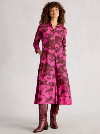 Rua Jersey Collared Shirt Dress Pink Flower